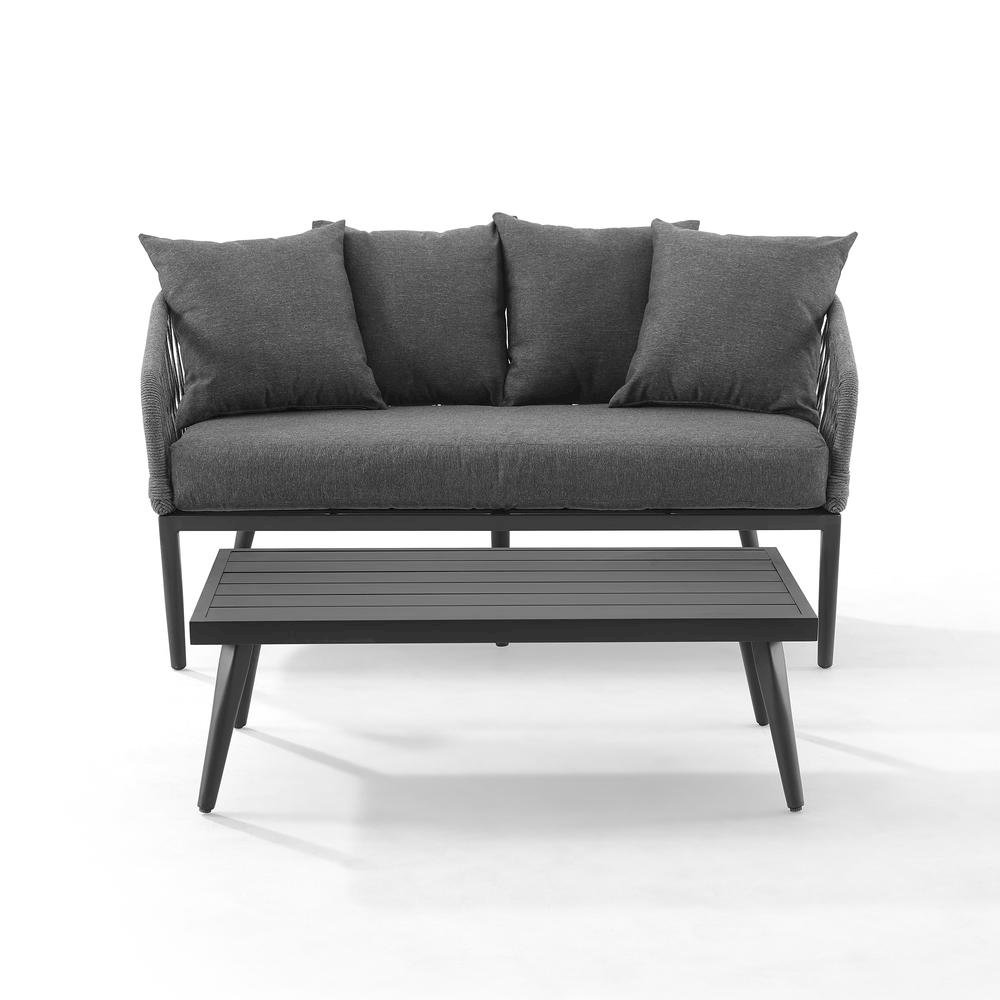 Gray Wicker Outdoor Loveseat and Coffee Table Patio Furniture Set for Two