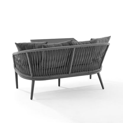 Gray Wicker Outdoor Loveseat and Coffee Table Patio Furniture Set for Two