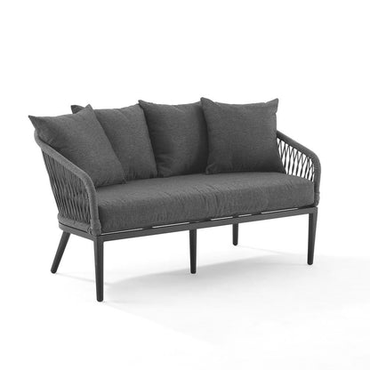 Gray Wicker Outdoor Loveseat and Coffee Table Patio Furniture Set for Two
