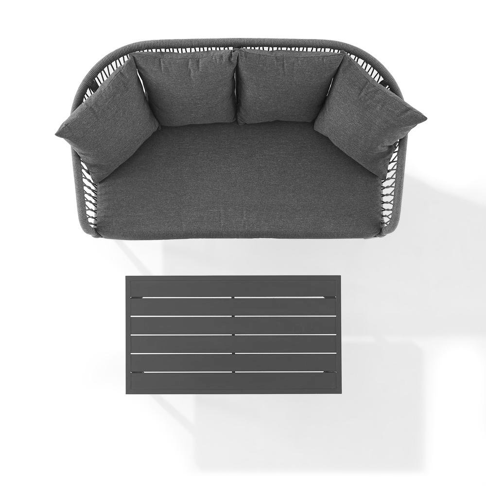 Gray Wicker Outdoor Loveseat and Coffee Table Patio Furniture Set for Two