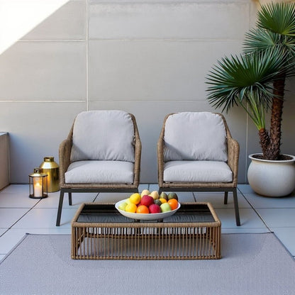 Light Brown Wicker Outdoor Patio Chairs Set of 2 with Cushions for Porch