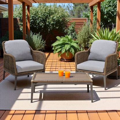 Light Brown Wicker Outdoor Patio Chairs Set of 2 with Cushions for Porch