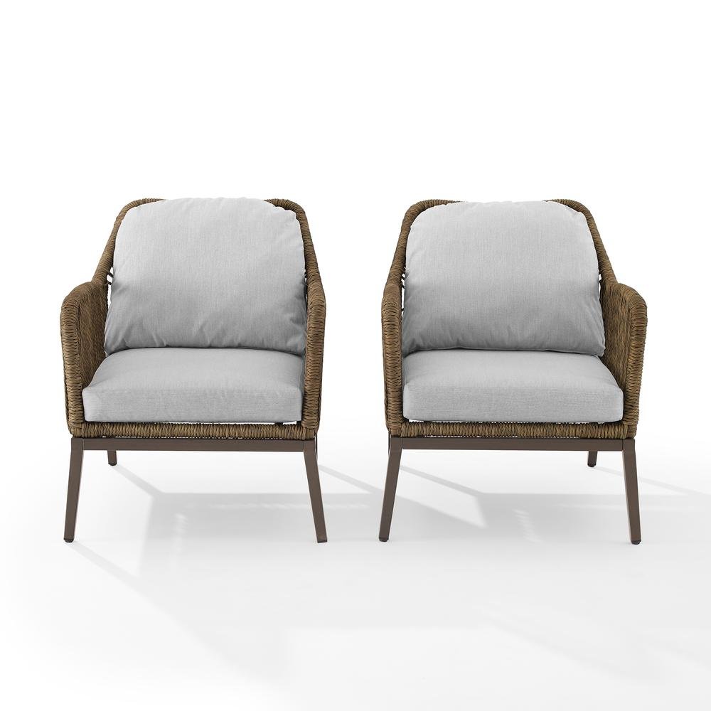 Light Brown Wicker Outdoor Patio Chairs Set of 2 with Cushions for Porch