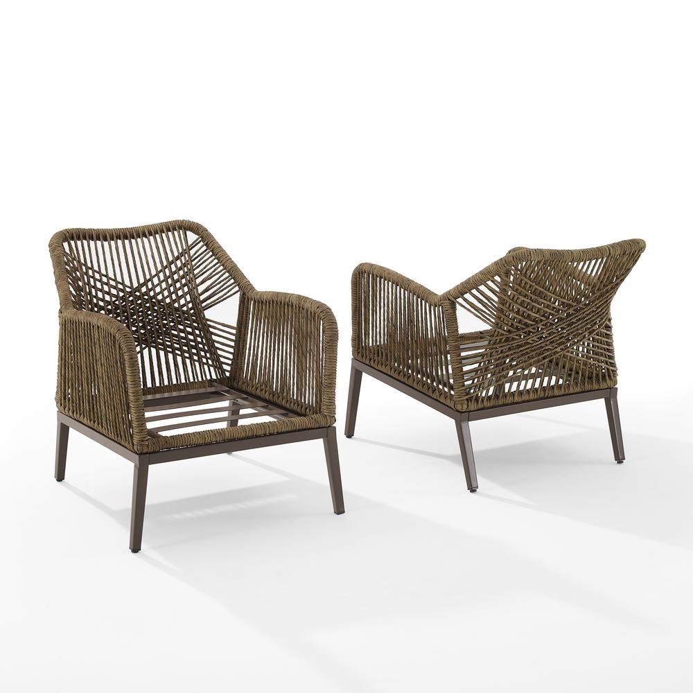 Light Brown Wicker Outdoor Patio Chairs Set of 2 with Cushions for Porch