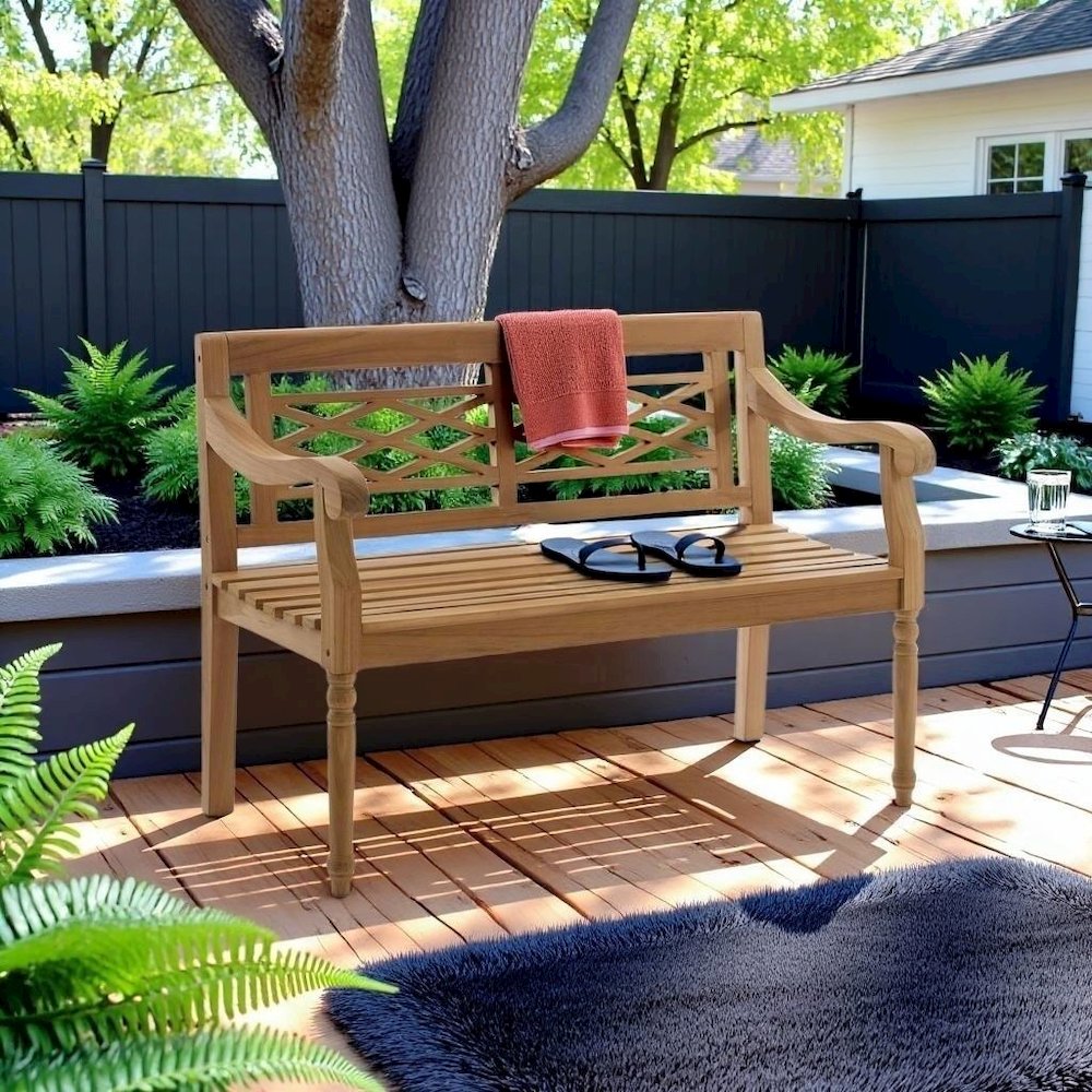 Teak Wood Garden Bench for Two People, Patio Bench for Indoor or Outdoor Use