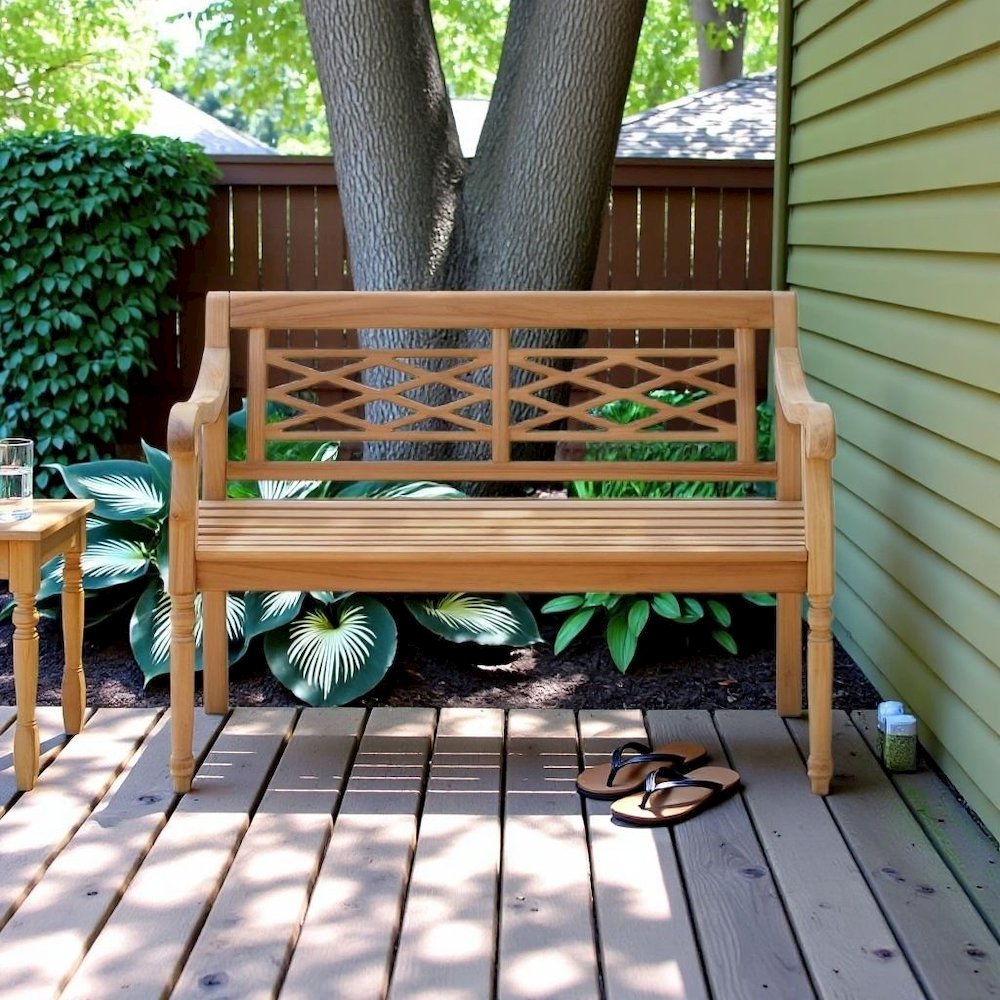 Teak Wood Garden Bench for Two People, Patio Bench for Indoor or Outdoor Use