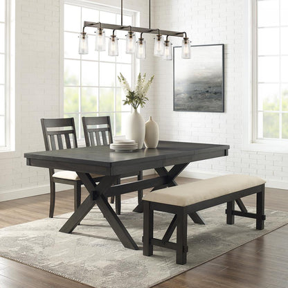 Hayden 4-Piece Dining Table Set For 5 - Table, Bench, & 2 Slat Back Chairs