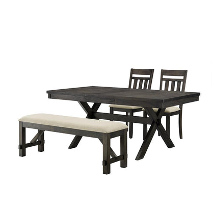 Hayden 4-Piece Dining Table Set For 5 - Table, Bench, & 2 Slat Back Chairs