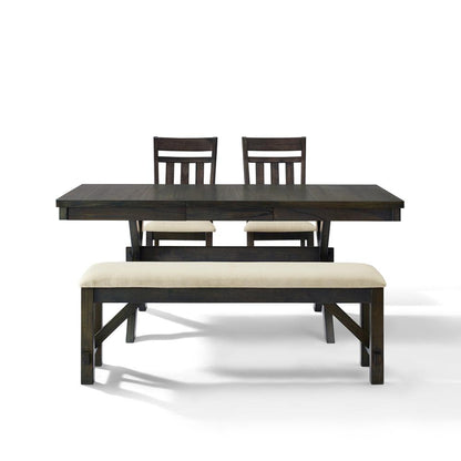 Hayden 4-Piece Dining Table Set For 5 - Table, Bench, & 2 Slat Back Chairs