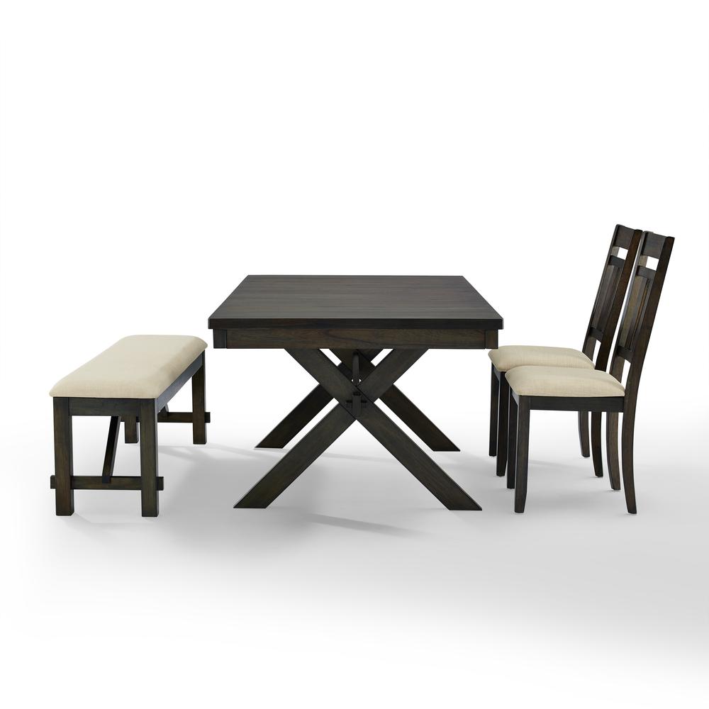 Hayden 4-Piece Dining Table Set For 5 - Table, Bench, & 2 Slat Back Chairs