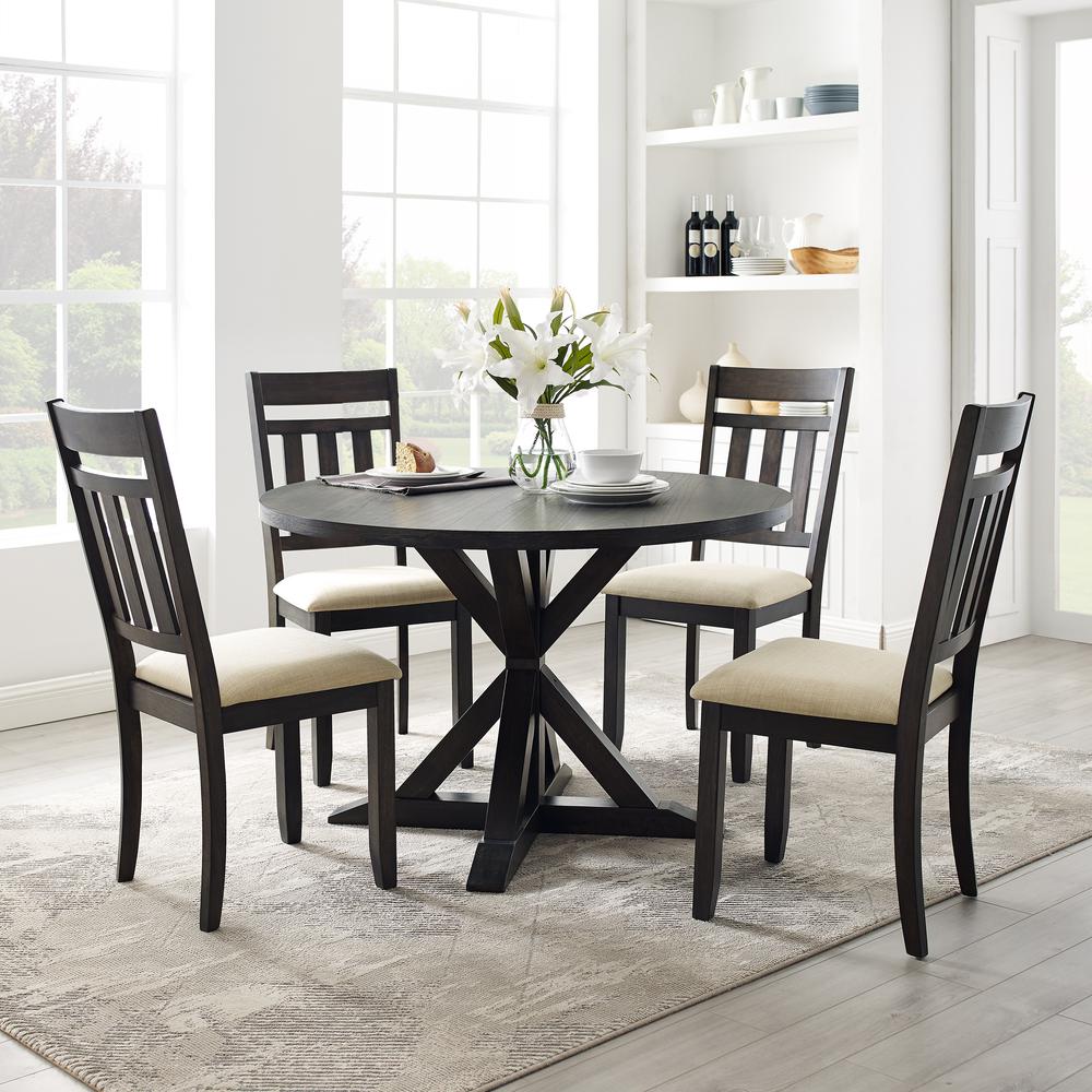 Hayden 5-Piece Round Dining Table Set For 4 - Table & 4 Slat Back Chairs