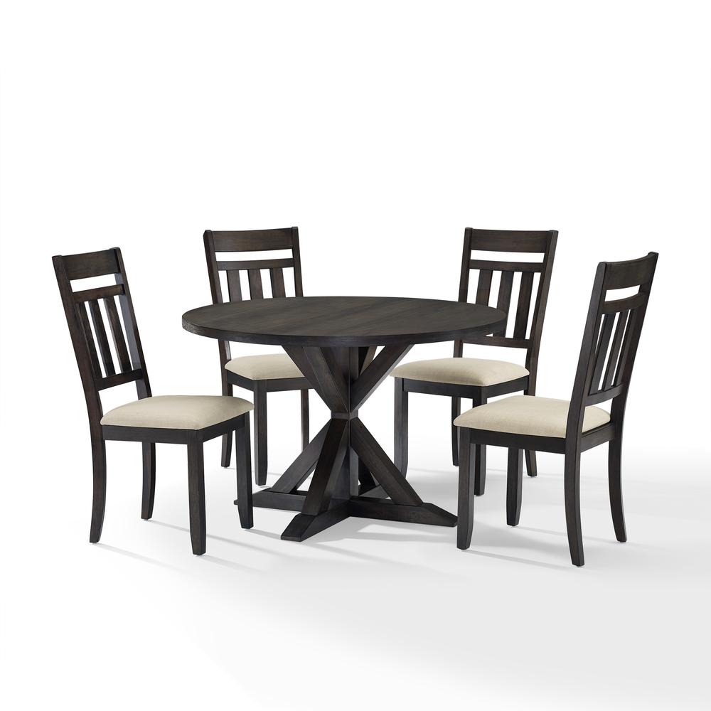 Hayden 5-Piece Round Dining Table Set For 4 - Table & 4 Slat Back Chairs