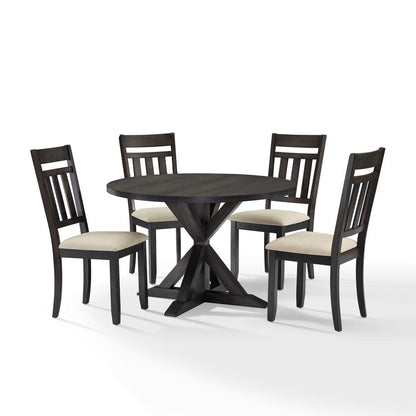 Hayden 5-Piece Round Dining Table Set For 4 - Table & 4 Slat Back Chairs