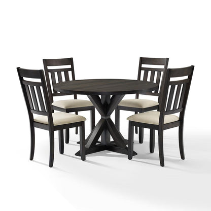 Hayden 5-Piece Round Dining Table Set For 4 - Table & 4 Slat Back Chairs