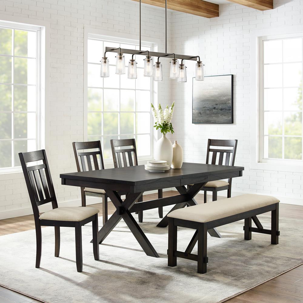 Hayden 6-Piece Dining Table Set For 7 - Table, Bench & 4 Slat Back Chairs