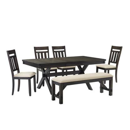 Hayden 6-Piece Dining Table Set For 7 - Table, Bench & 4 Slat Back Chairs