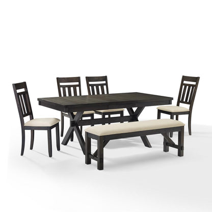 Hayden 6-Piece Dining Table Set For 7 - Table, Bench & 4 Slat Back Chairs