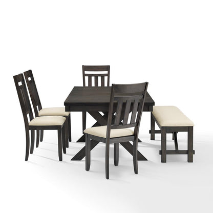 Hayden 6-Piece Dining Table Set For 7 - Table, Bench & 4 Slat Back Chairs