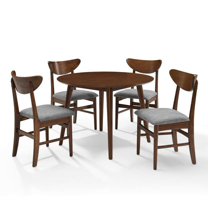 Landon 5-Piece Round Dining Table Set For 4 - Table & 4 Wood Back Chairs
