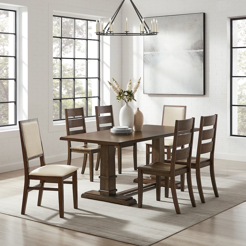 7-Piece Dining Table Set For 6, Table, 4 Ladder-Back Chairs, 2 Back Chairs