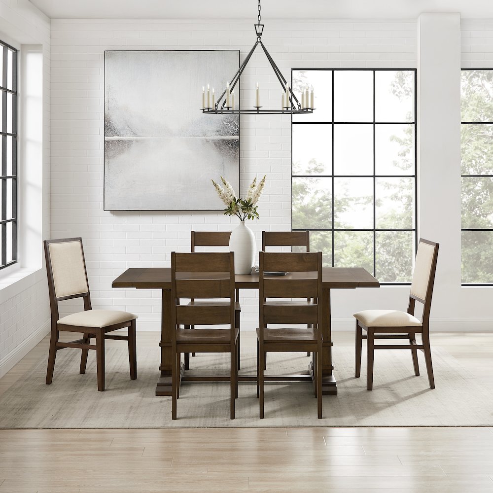7-Piece Dining Table Set For 6, Table, 4 Ladder-Back Chairs, 2 Back Chairs