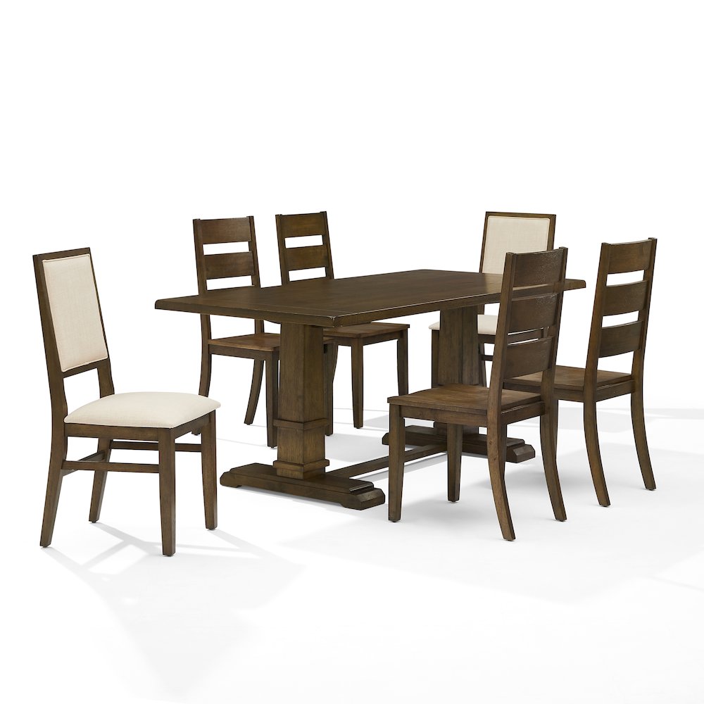 7-Piece Dining Table Set For 6, Table, 4 Ladder-Back Chairs, 2 Back Chairs