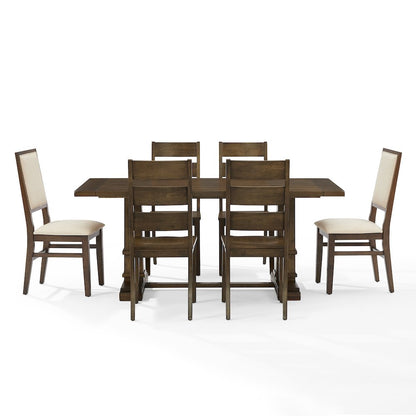 7-Piece Dining Table Set For 6, Table, 4 Ladder-Back Chairs, 2 Back Chairs