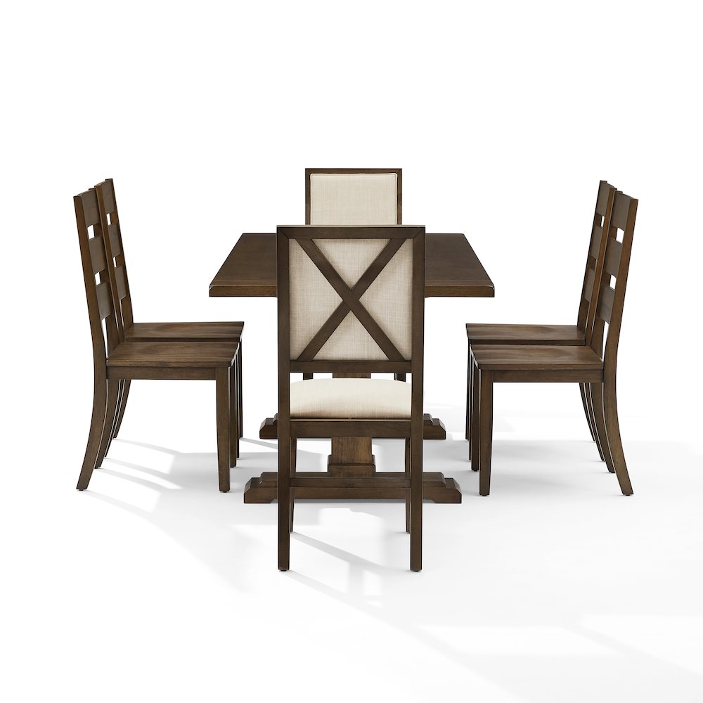 7-Piece Dining Table Set For 6, Table, 4 Ladder-Back Chairs, 2 Back Chairs