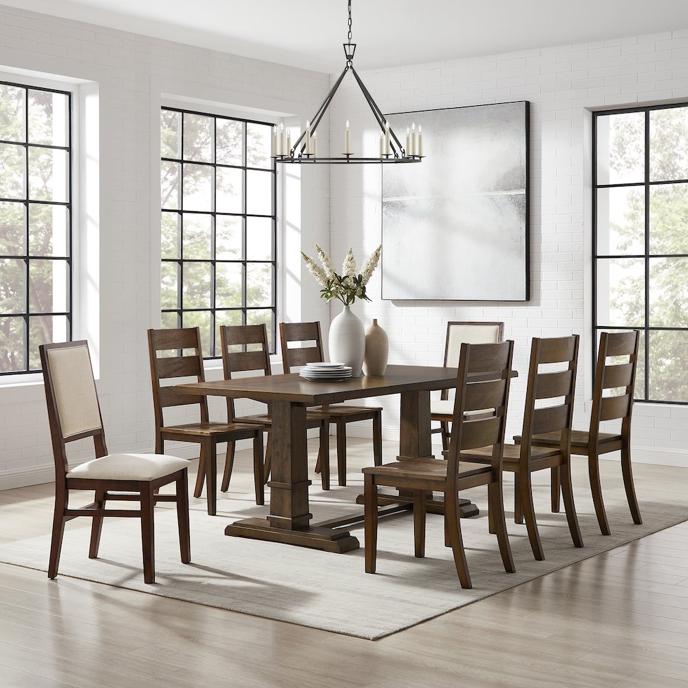 9-Piece Dining Table Set For 8, Table, 6 Ladder-Back Chairs, 2 Back Chairs
