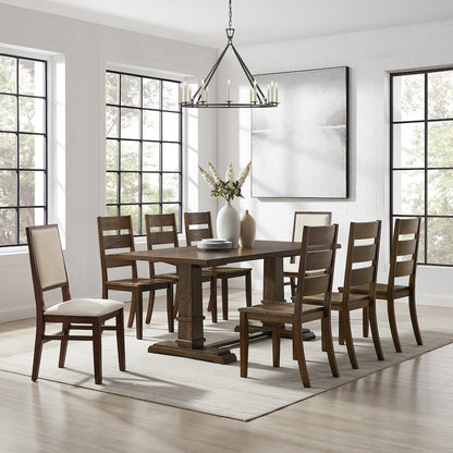 9-Piece Dining Table Set For 8, Table, 6 Ladder-Back Chairs, 2 Back Chairs