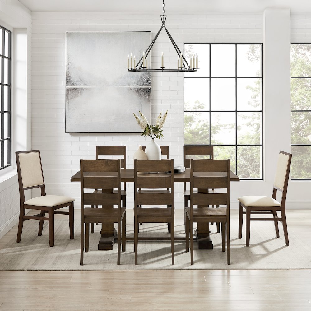 9-Piece Dining Table Set For 8, Table, 6 Ladder-Back Chairs, 2 Back Chairs
