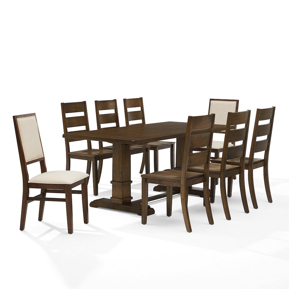 9-Piece Dining Table Set For 8, Table, 6 Ladder-Back Chairs, 2 Back Chairs