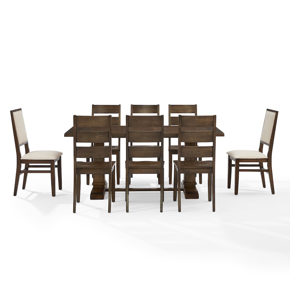 9-Piece Dining Table Set For 8, Table, 6 Ladder-Back Chairs, 2 Back Chairs