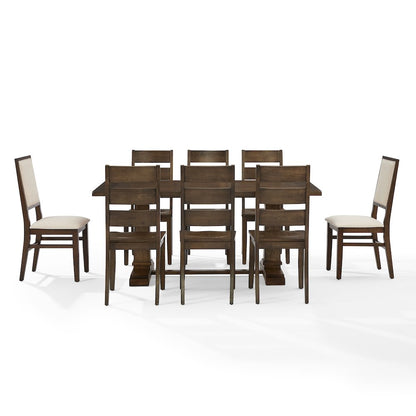 9-Piece Dining Table Set For 8, Table, 6 Ladder-Back Chairs, 2 Back Chairs