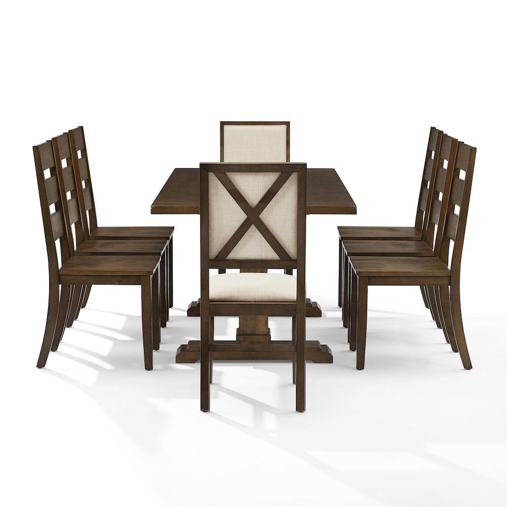 9-Piece Dining Table Set For 8, Table, 6 Ladder-Back Chairs, 2 Back Chairs