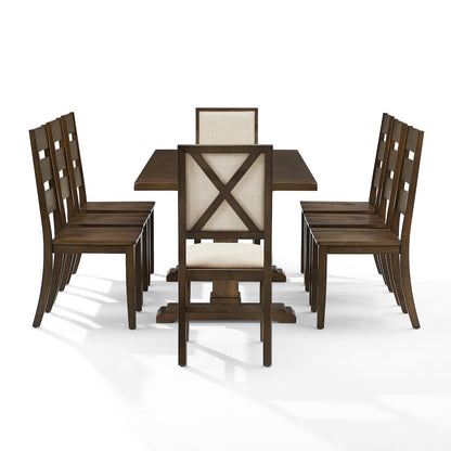9-Piece Dining Table Set For 8, Table, 6 Ladder-Back Chairs, 2 Back Chairs