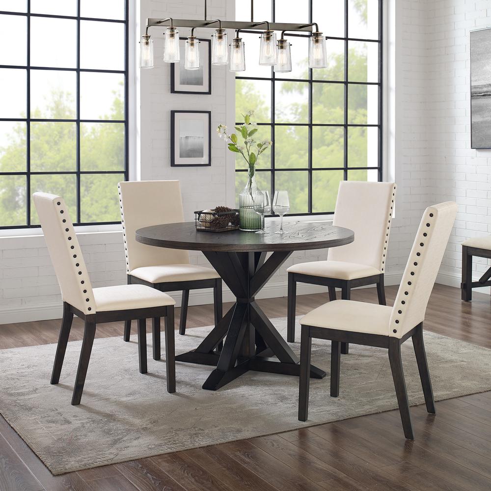 Hayden 5-Piece Round Dining Table Set For 4 - Table & 4 Upholstered Chairs