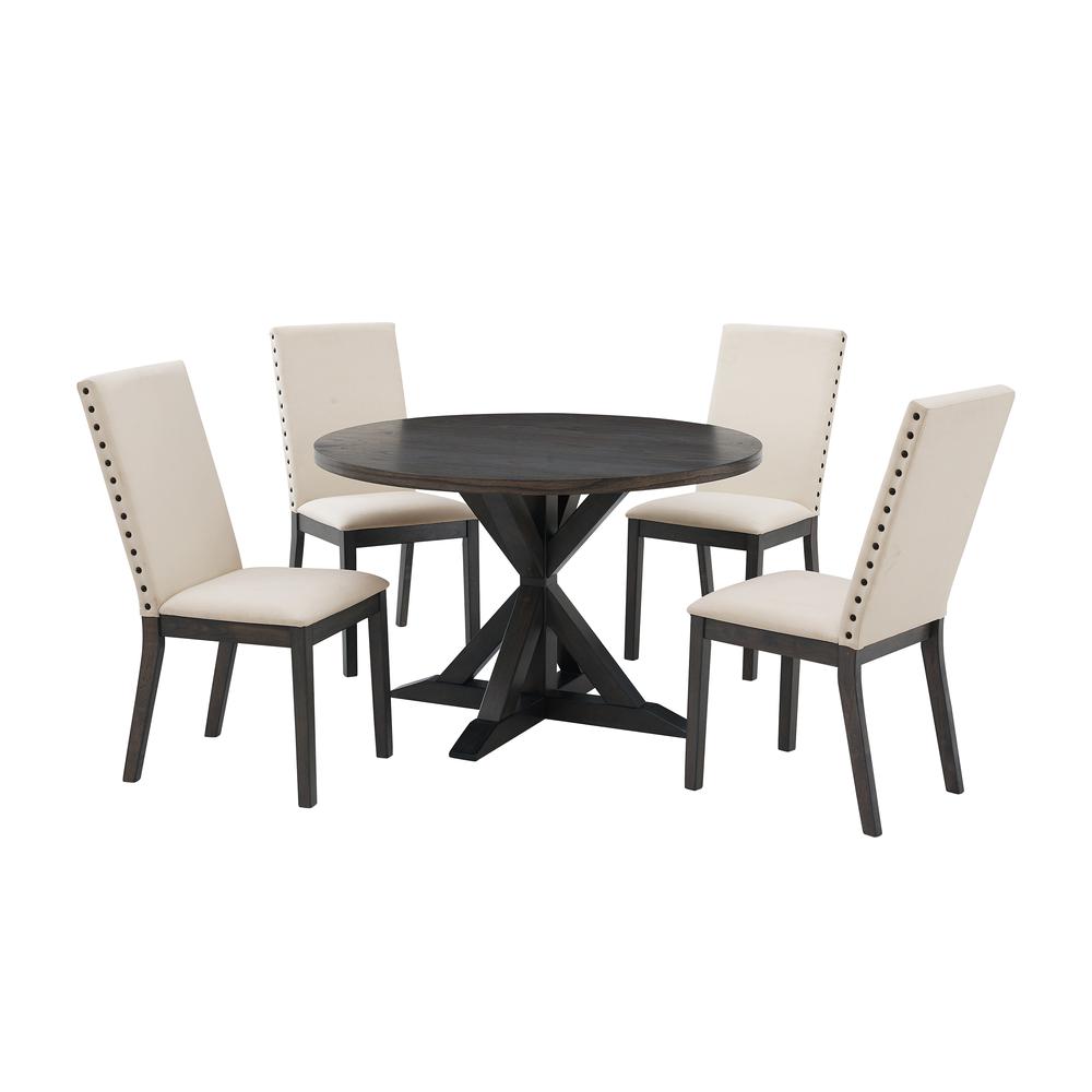 Hayden 5-Piece Round Dining Table Set For 4 - Table & 4 Upholstered Chairs