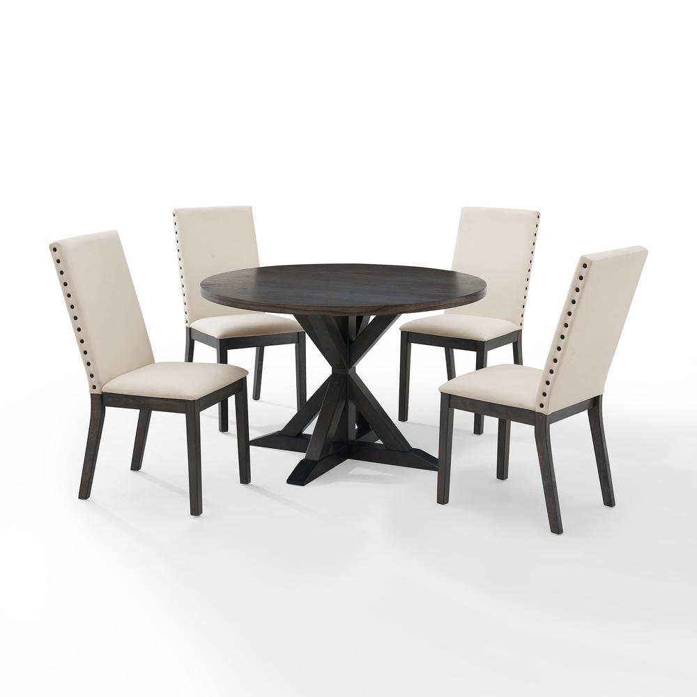Hayden 5-Piece Round Dining Table Set For 4 - Table & 4 Upholstered Chairs