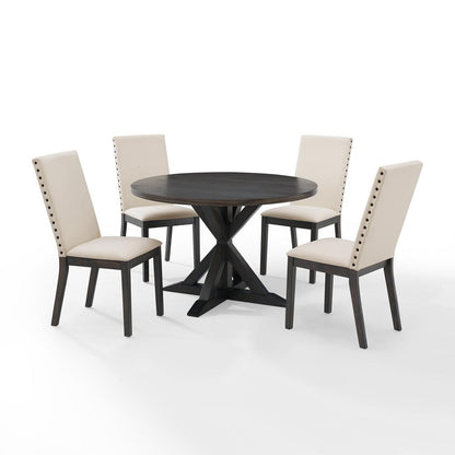 Hayden 5-Piece Round Dining Table Set For 4 - Table & 4 Upholstered Chairs