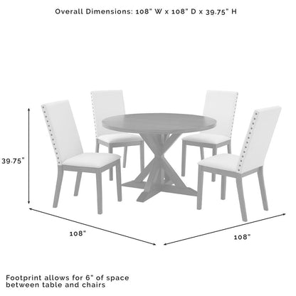 Hayden 5-Piece Round Dining Table Set For 4 - Table & 4 Upholstered Chairs