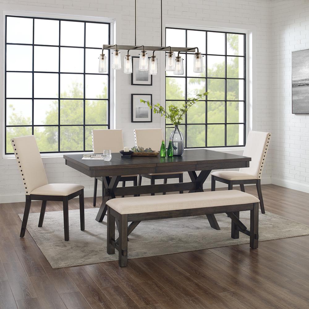 Hayden 6-Piece Dining Table Set For 7 - Table, Bench, & 4 Upholstered Chairs