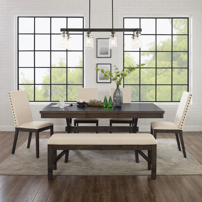 Hayden 6-Piece Dining Table Set For 7 - Table, Bench, & 4 Upholstered Chairs