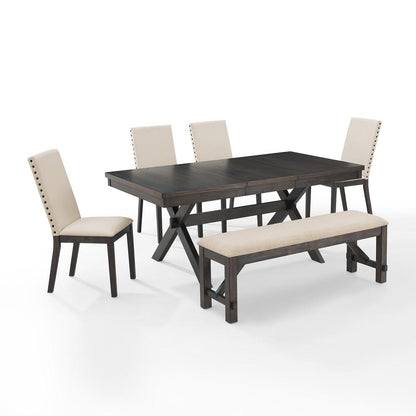 Hayden 6-Piece Dining Table Set For 7 - Table, Bench, & 4 Upholstered Chairs