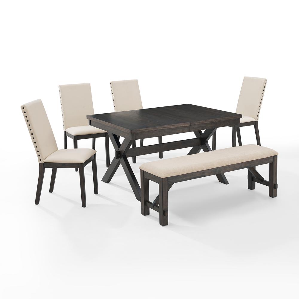 Hayden 6-Piece Dining Table Set For 7 - Table, Bench, & 4 Upholstered Chairs