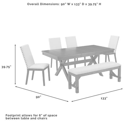 Hayden 6-Piece Dining Table Set For 7 - Table, Bench, & 4 Upholstered Chairs