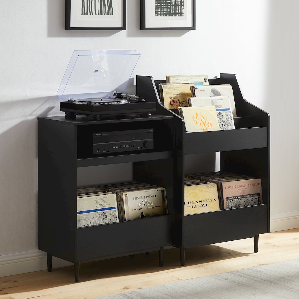 2-Piece Record Player Stand And Vinyl Storage Set