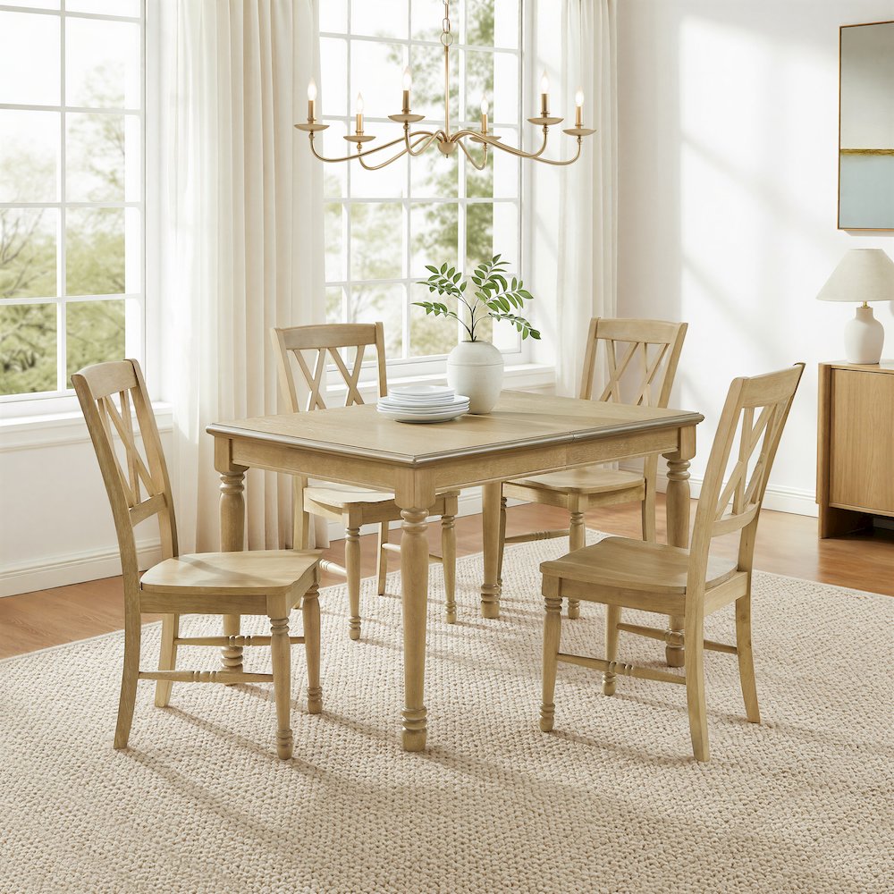 Shelby 5-Piece Dining Table Set For 4 White Oak - Table & 4 Chairs