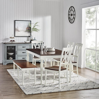 Shelby 6-Piece Dining Table Set For 7 - Table, Bench, & 4 Chairs