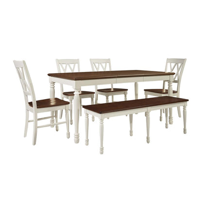 Shelby 6-Piece Dining Table Set For 7 - Table, Bench, & 4 Chairs